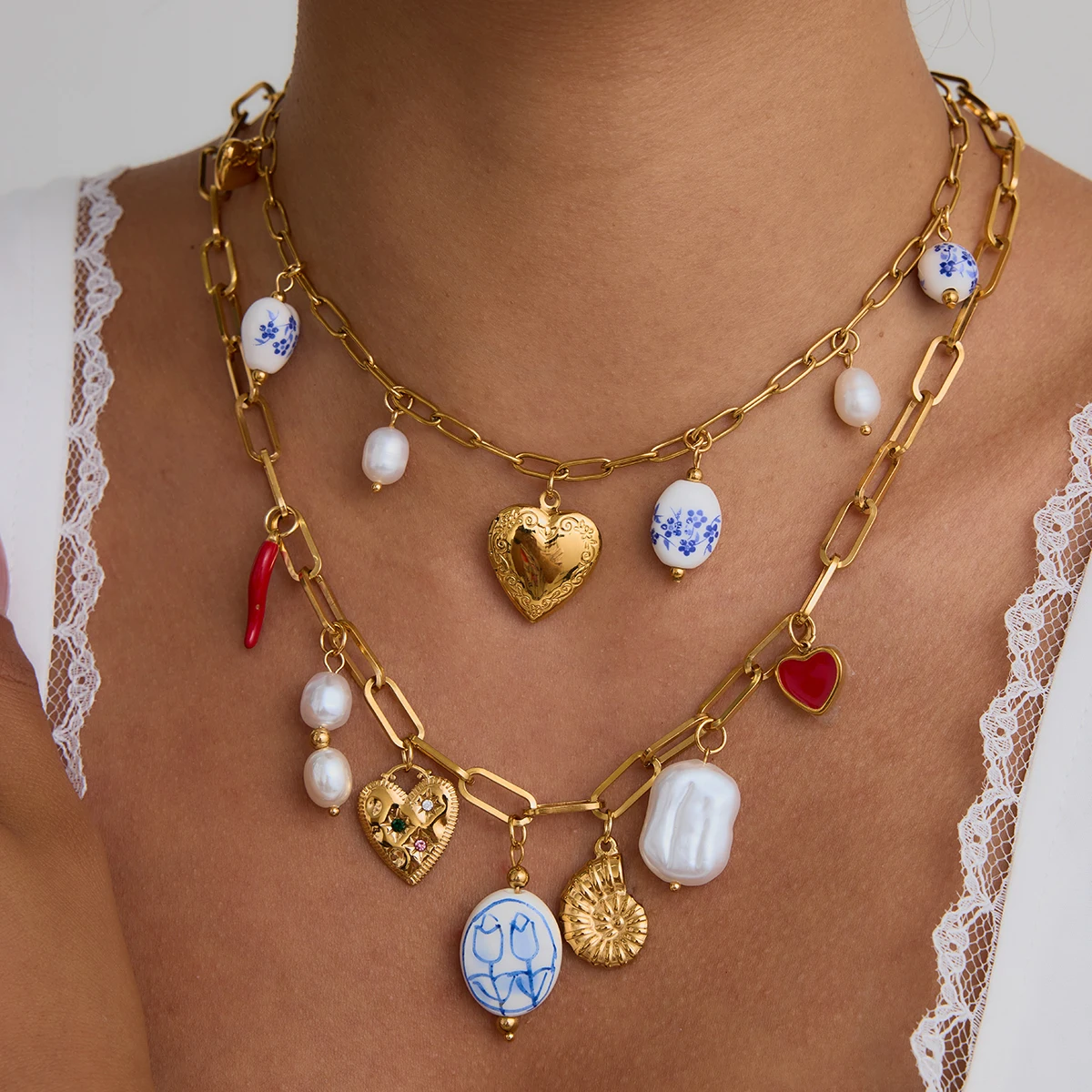 Elegant Stainless Steel Heart Necklace Set 6 Elegant Stainless Steel Heart Necklace Set - Image 6