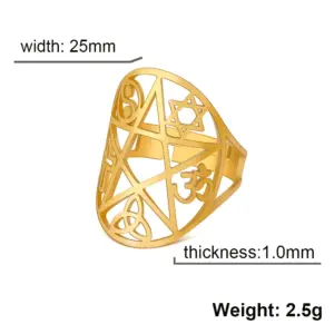 Mystical Geometric Pentagram Ring in Stainless Steel 15 Sb3e05789aa734e968c219ae0bb6ef96bd