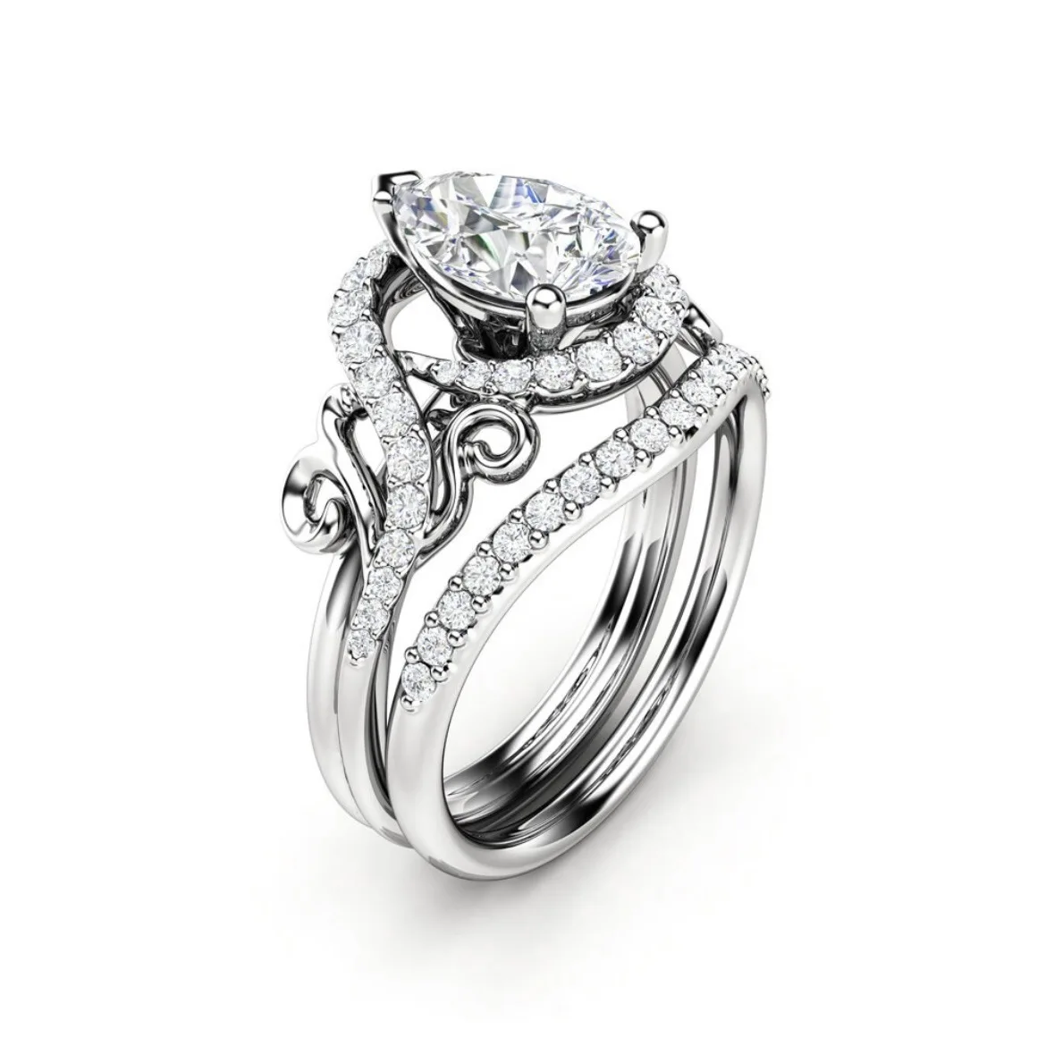 Silver Geometric Ring with White Zircon Accents 3 Silver Geometric Ring with White Zircon Accents - Image 3