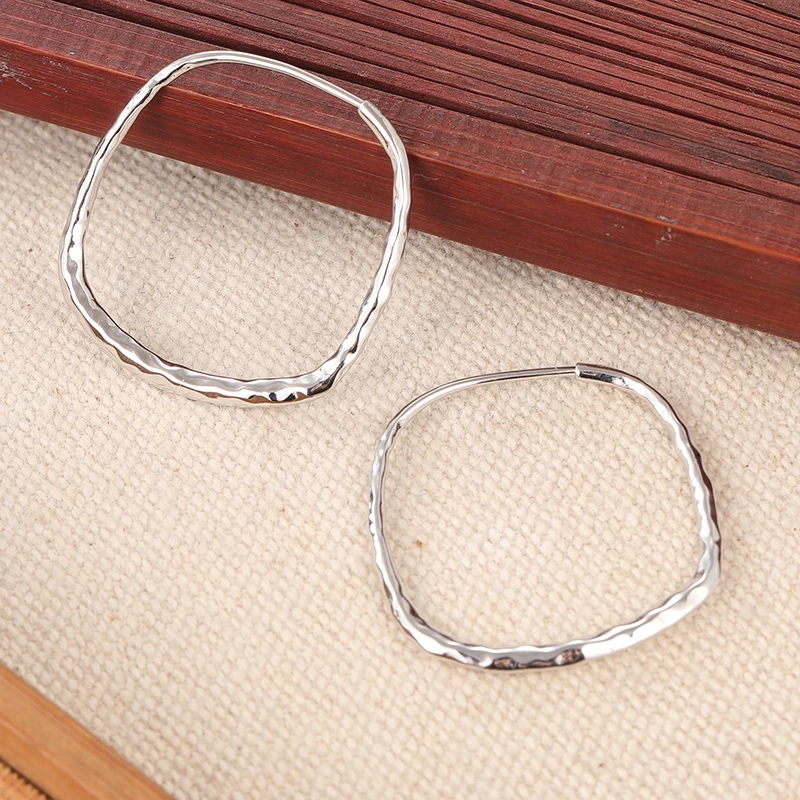 Vintage Silver Hoop Earrings with Geometric Carvings 5 Vintage Silver Hoop Earrings with Geometric Carvings - Image 5