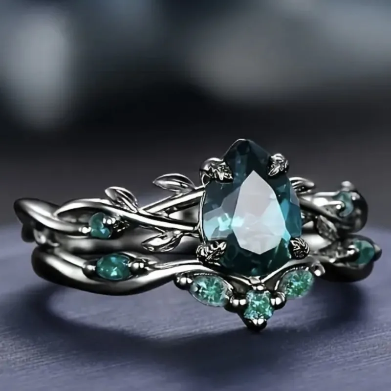 Teal Gemstone Ring Set in Silver or Gold Tone 3 Teal Gemstone Ring Set in Silver or Gold Tone - Image 3
