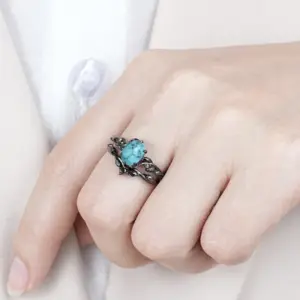 Vintage Black and Turquoise Cocktail Ring 6 Sb53ab8fa776640ff9d25f11989ecac66v