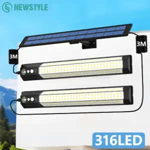 Black Solar Outdoor Wall Light with 158/316 LEDs