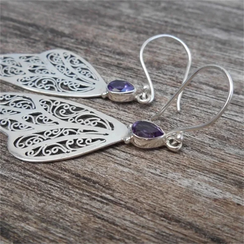 Vintage Silver Drop Earrings with Purple Zircon 6 Vintage Silver Drop Earrings with Purple Zircon - Image 6