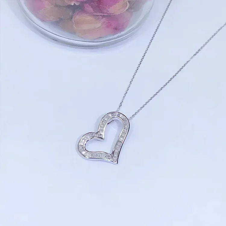 Silver Heart Necklace with Zircon Accents 3 Silver Heart Necklace with Zircon Accents - Image 3