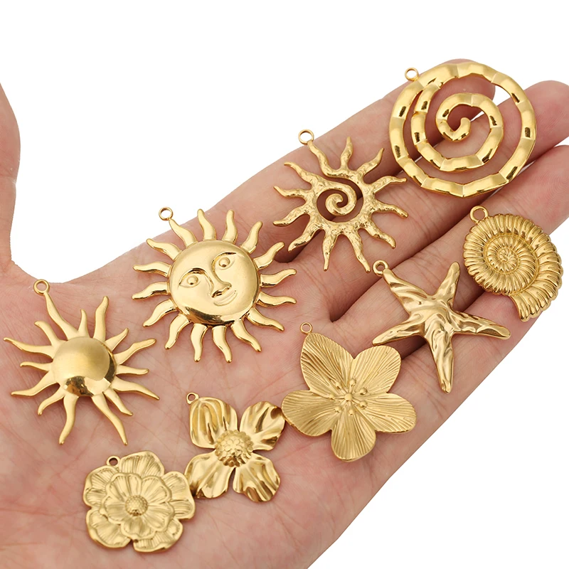 Stainless Steel Charm Set with Natural Motifs 6 Stainless Steel Charm Set with Natural Motifs - Image 6