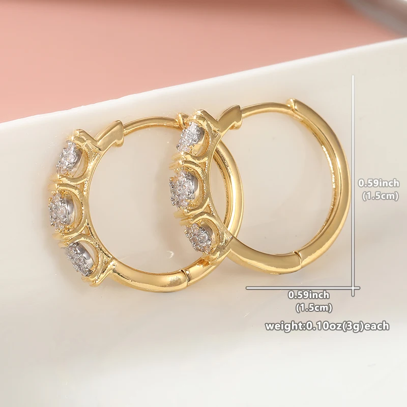 Gold Copper Alloy Hoop Earrings with Zirconia 3 Gold Copper Alloy Hoop Earrings with Zirconia - Image 3