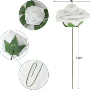 Set of 25 White Artificial Roses with Green Leaves 9 Sb64dbfe9a84345e9b0d41b0eaaa7c1daS