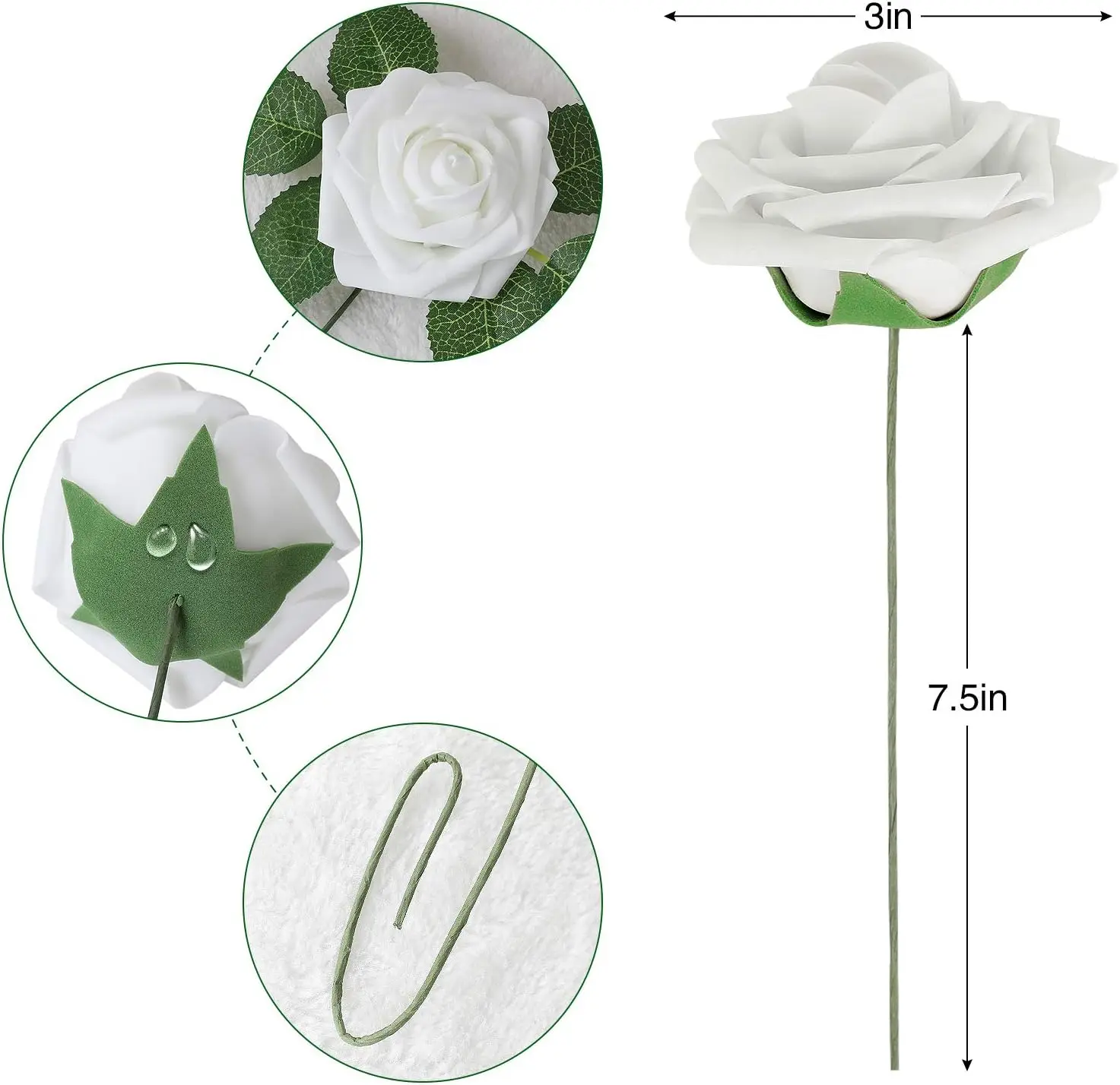 Set of 25 White Artificial Roses with Green Leaves 4 Set of 25 White Artificial Roses with Green Leaves - Image 4