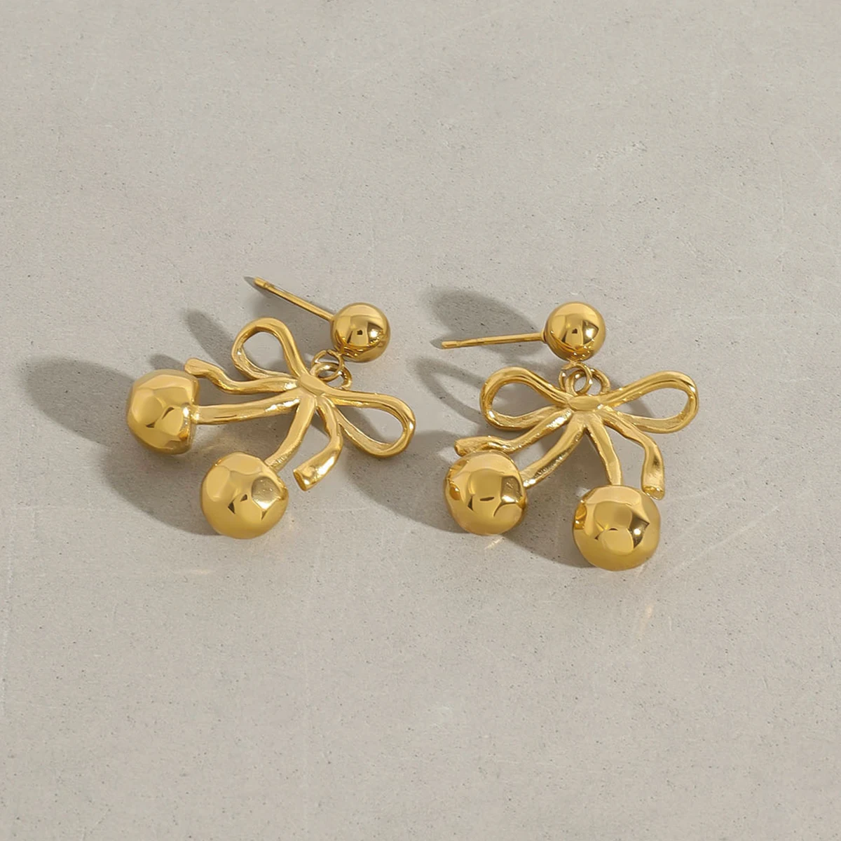 Gold Stainless Steel Cherry Earrings JDE0111022 6 Gold Stainless Steel Cherry Earrings JDE0111022 - Image 6