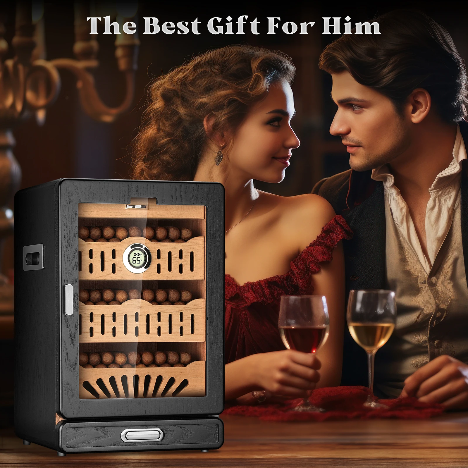 Sleek Black Cigar Humidor Cabinet 6 Sleek Black Cigar Humidor Cabinet - Image 6