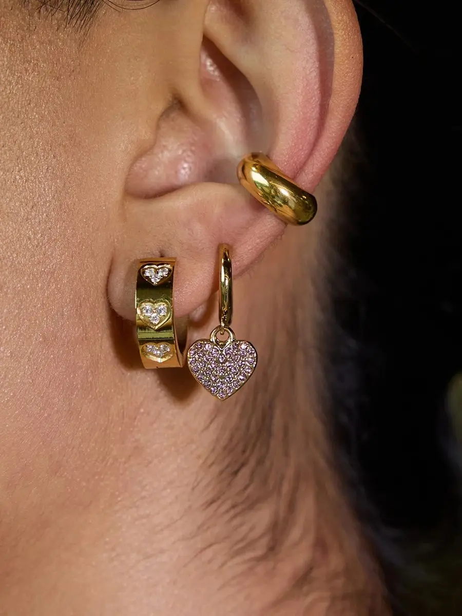 Stainless Steel Heart Zirconia Hoop Earrings 7 Stainless Steel Heart Zirconia Hoop Earrings - Image 7