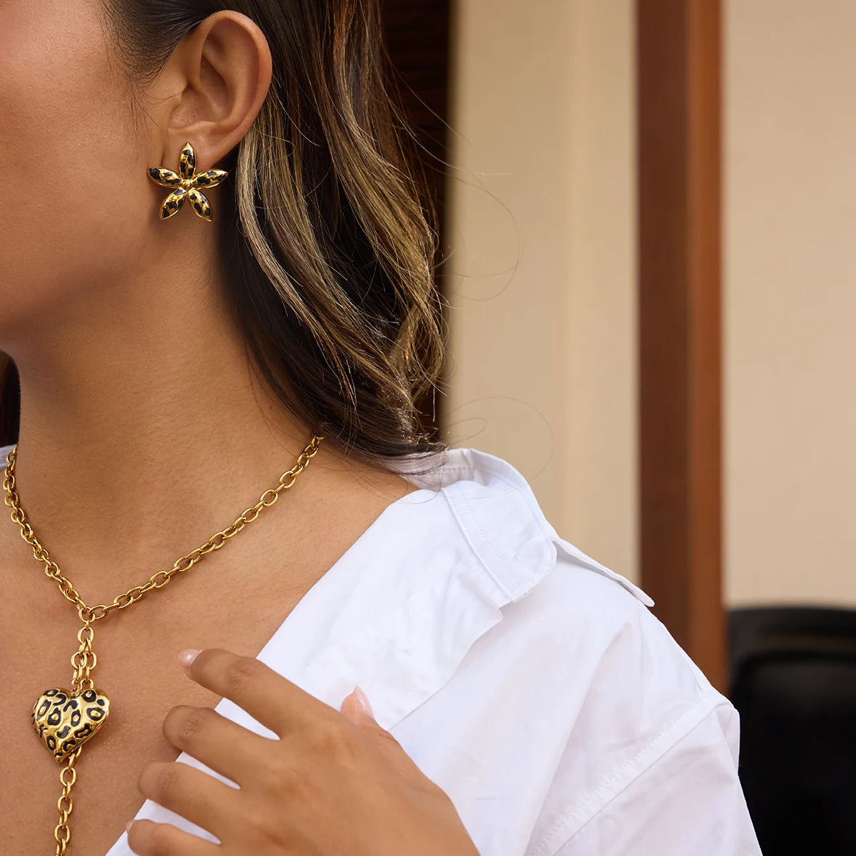 Leopard Print Flower Stainless Steel Earrings 4 Leopard Print Flower Stainless Steel Earrings - Image 4