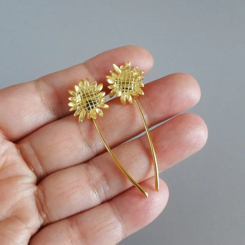 Vintage Sunflower Drop Earrings for Women 3 Vintage Sunflower Drop Earrings for Women - Image 3