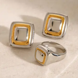 Two-Tone Stainless Steel Square Stud Earrings 11 Sb7093cc1d9bc4b1bba8247008dded6c2w