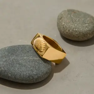 Elegant Gold Stainless Steel Ring with Scallop Shell 8 Sb715ed57e7d34105943f17dad31761a5N