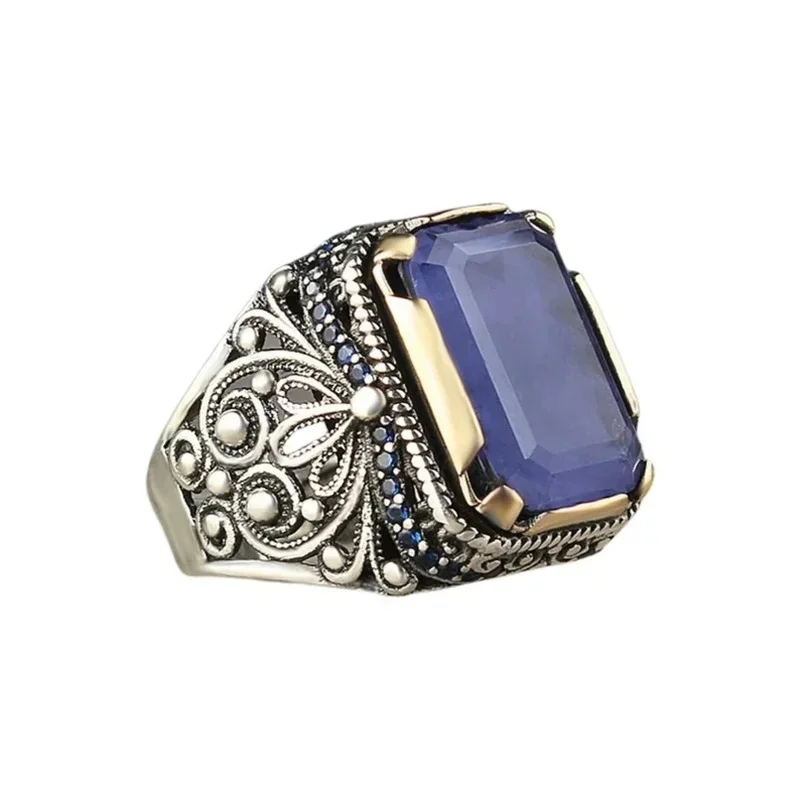 Vintage Men's Signet Ring with Blue Zircon 3 Vintage Men's Signet Ring with Blue Zircon - Image 3