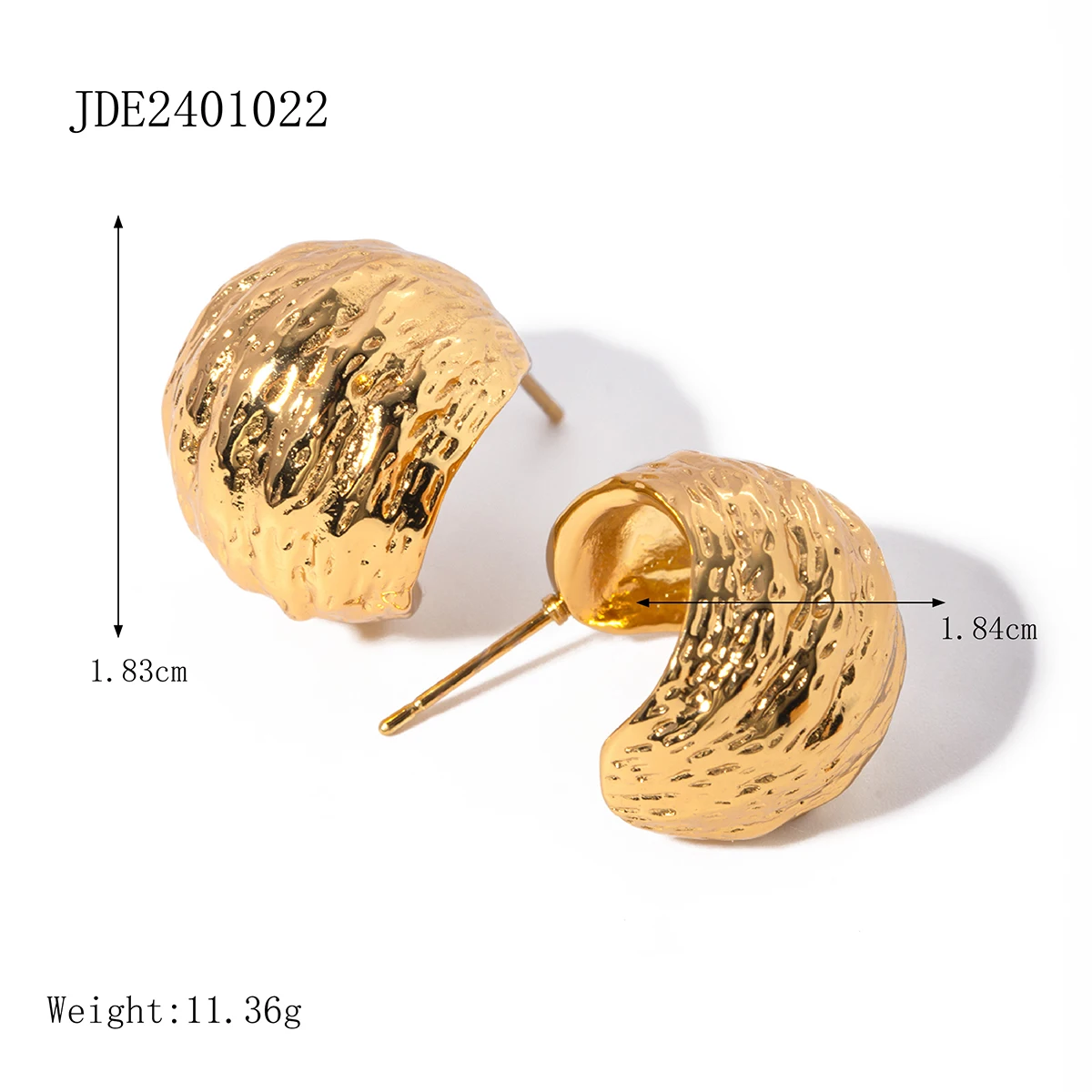 Stainless Steel Gold Textured Hoop Earrings 6 Stainless Steel Gold Textured Hoop Earrings - Image 6