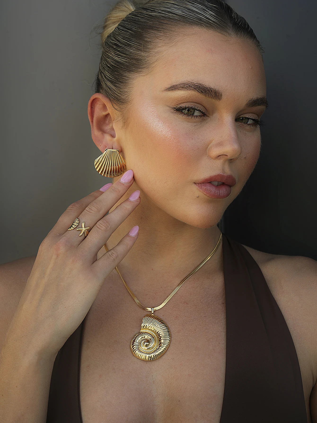 Stainless Steel Gold Conch Drop Earrings 3 Stainless Steel Gold Conch Drop Earrings - Image 3