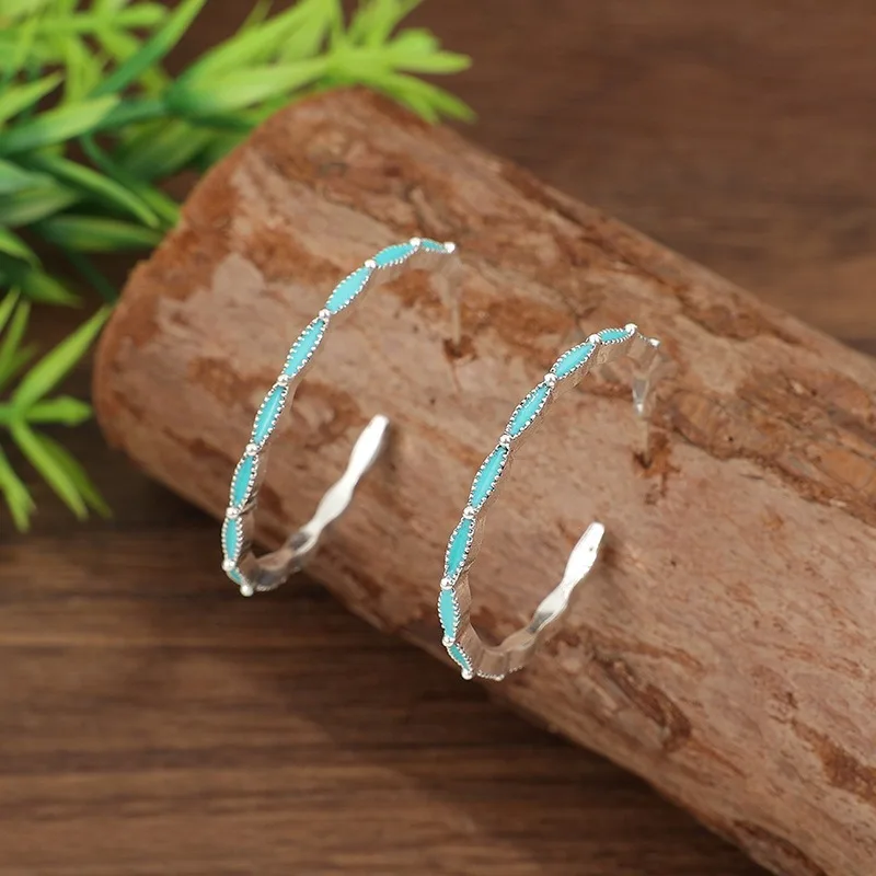 Vintage Bohemian Silver Hoop Earrings 2 Vintage Bohemian Silver Hoop Earrings - Image 2