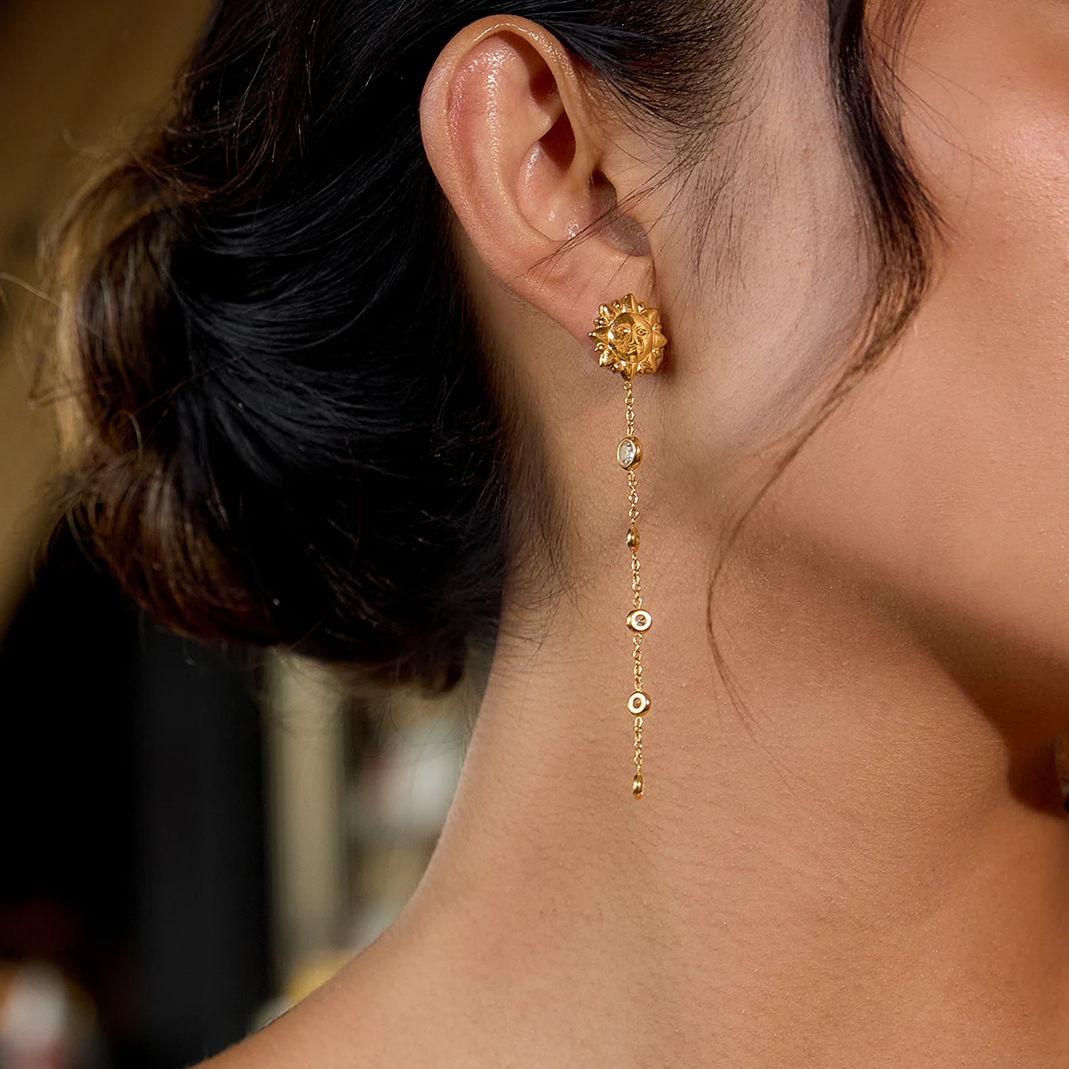 Gold Sun and Star Earrings in Stainless Steel 2 Gold Sun and Star Earrings in Stainless Steel - Image 2