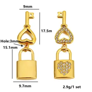 Gold Key Lock Earrings with Zircon Stones 10 Sb80eca7f294f4f3698ca9f723cc52161m
