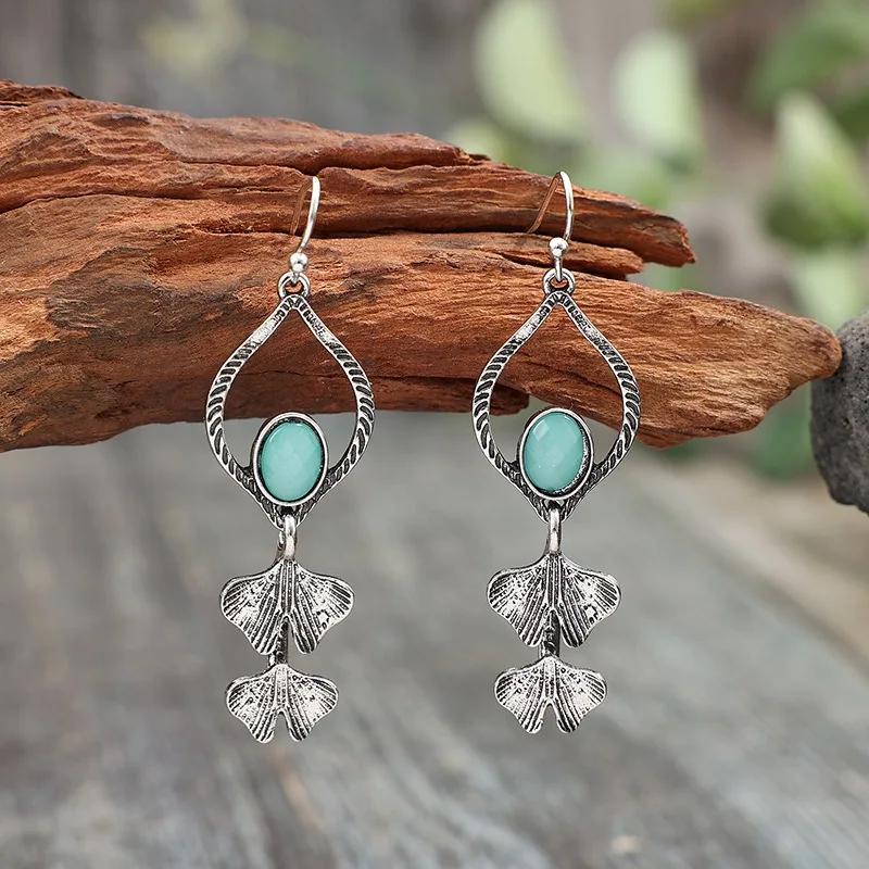 Vintage Green Stone Dangle Earrings for Women 2 Vintage Green Stone Dangle Earrings for Women - Image 2