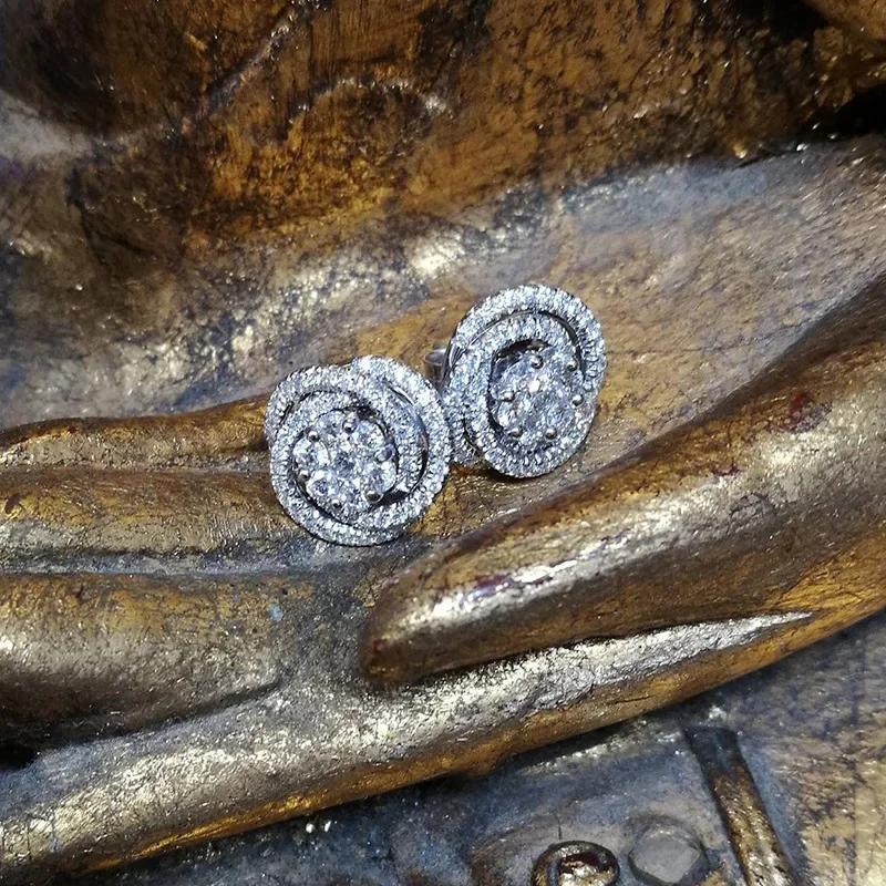 Silver Floral Zircon Stud Earrings LL-YS0450 3 Silver Floral Zircon Stud Earrings LL-YS0450 - Image 3