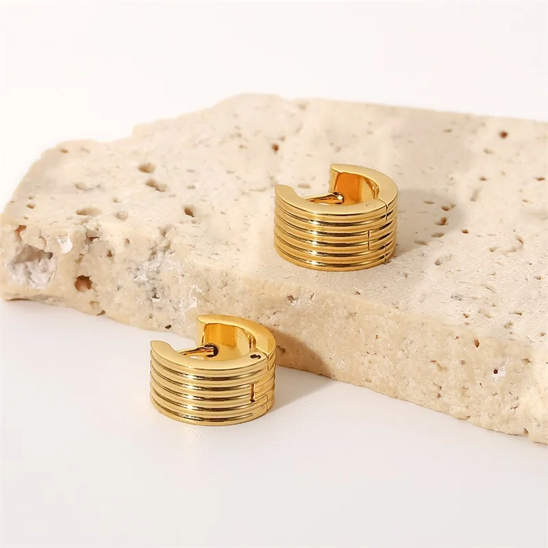 Stainless Steel Gold-Tone Geometric Hoop Earrings 6 Stainless Steel Gold-Tone Geometric Hoop Earrings - Image 6