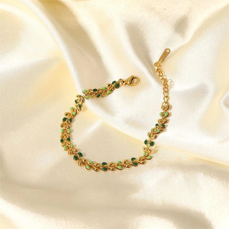Green Dripping Olive Leaf Stainless Steel Bracelet 3 Green Dripping Olive Leaf Stainless Steel Bracelet - Image 3