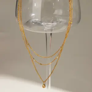 Elegant Stainless Steel Multi-Chain Necklace with Zircon Pendant 10 Sb84ff0b7ecaa43959ef86c25bd9596b5I