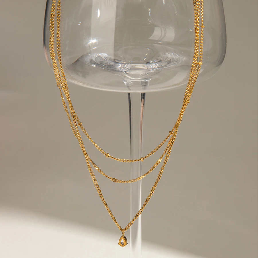 Elegant Stainless Steel Multi-Chain Necklace with Zircon Pendant 4 Elegant Stainless Steel Multi-Chain Necklace with Zircon Pendant - Image 4