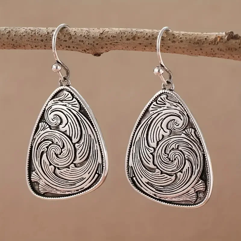 Vintage Silver Geometric Drop Earrings for Women 3 Vintage Silver Geometric Drop Earrings for Women - Image 3