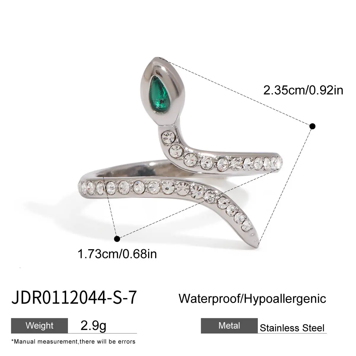 Stainless Steel Snake Ring with Green Eye 8 Stainless Steel Snake Ring with Green Eye - Image 8