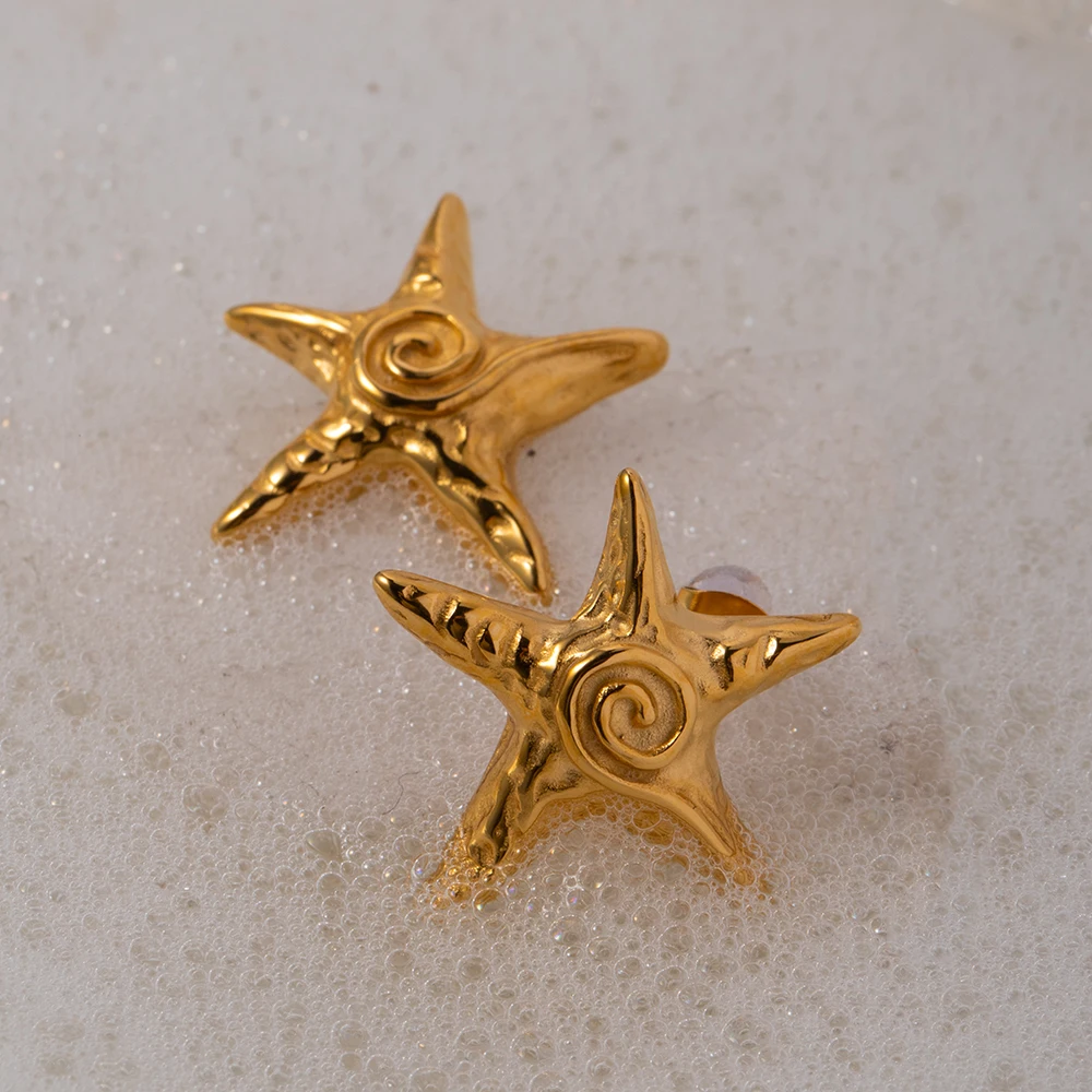 Stainless Steel Gold-Tone Star Earrings for Women 5 Stainless Steel Gold-Tone Star Earrings for Women - Image 5