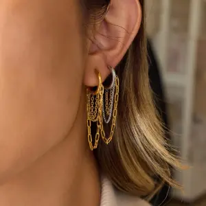 Stainless Steel Two-Tone Tassel Earrings