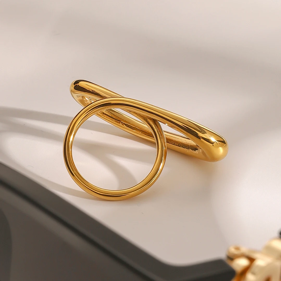 Modern Gold Stainless Steel Crossing Ring 6 Modern Gold Stainless Steel Crossing Ring - Image 6