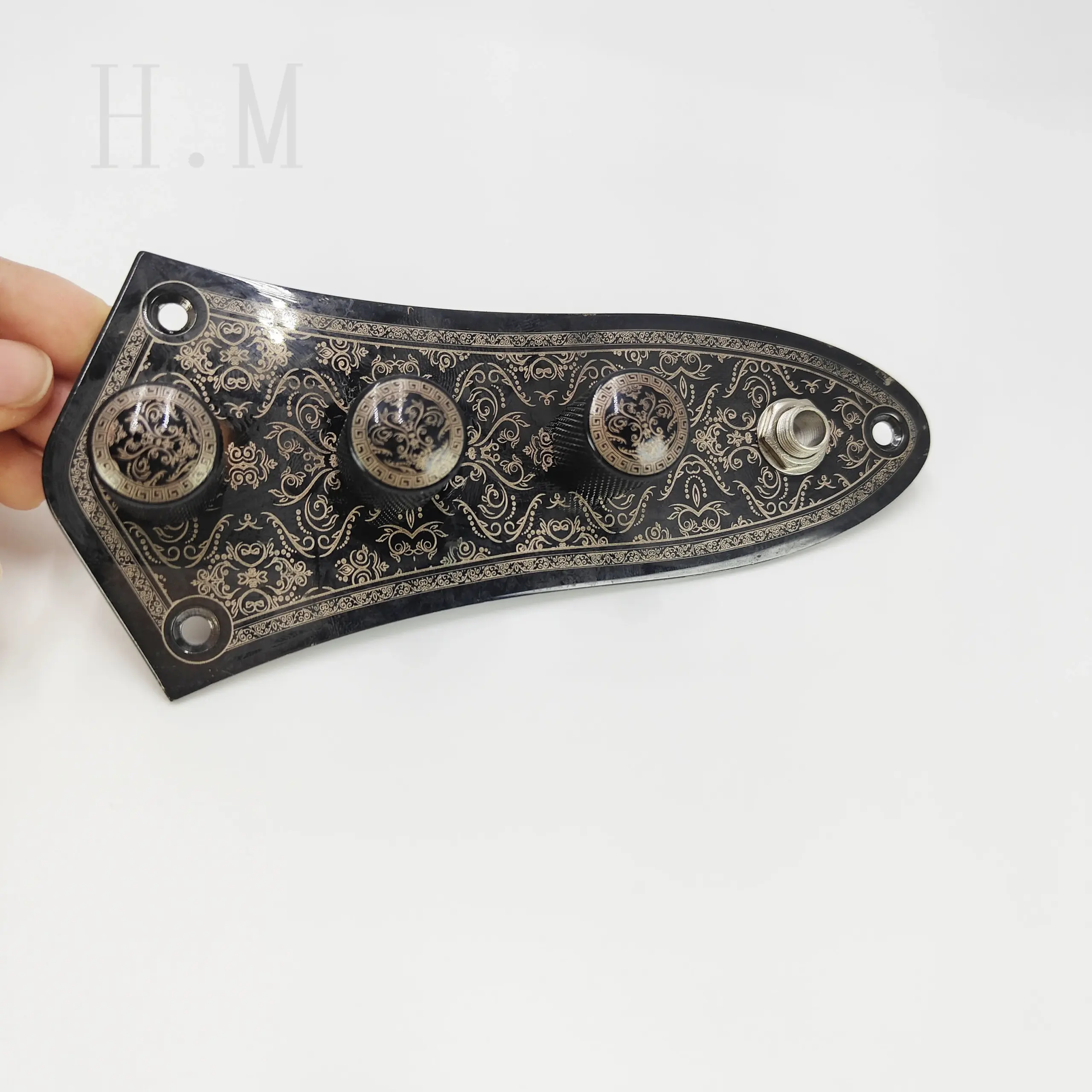 Black JB Electric Bass Control Board with Ornate Design 5 Black JB Electric Bass Control Board with Ornate Design - Image 5