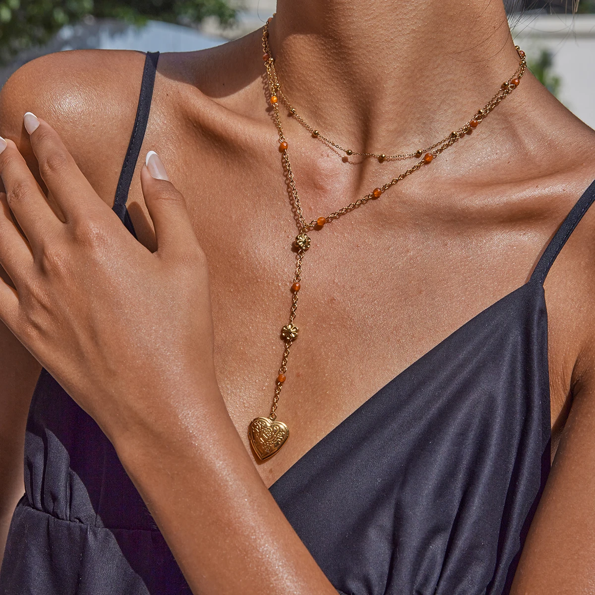 Elegant Gold over Stainless Steel Layered Necklace 3 Elegant Gold over Stainless Steel Layered Necklace - Image 3