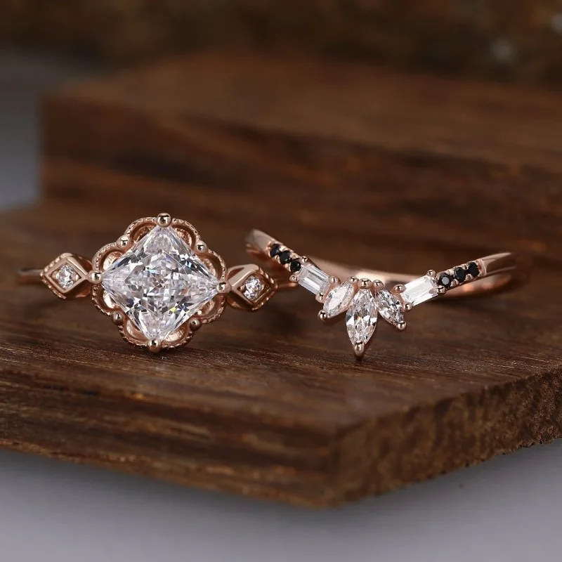 Rose Gold Geometric Women's Ring Set in Sizes 6-10 2 Rose Gold Geometric Women's Ring Set in Sizes 6-10 - Image 2