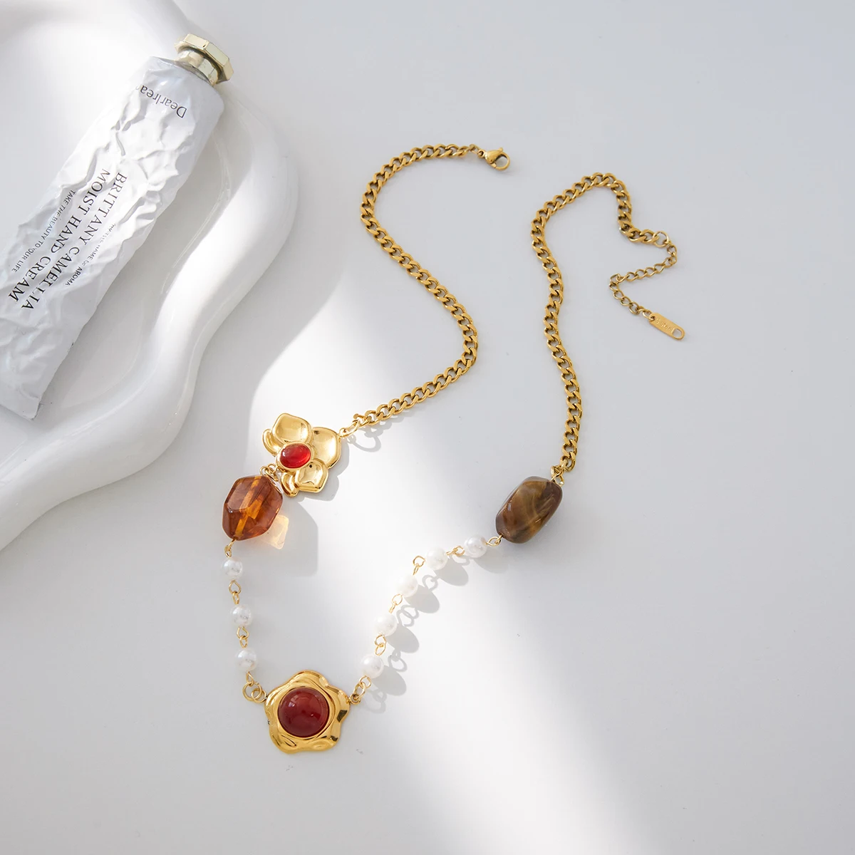 Vintage Stainless Steel Necklace with Floral Pendant 4 Vintage Stainless Steel Necklace with Floral Pendant - Image 4