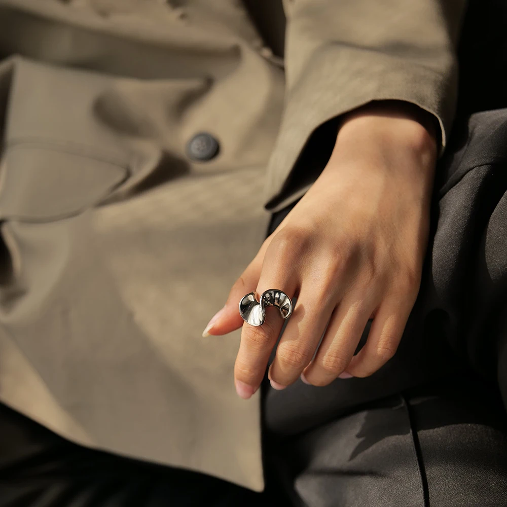 Stainless Steel Gold-Wave Adjustable Ring 2 Stainless Steel Gold-Wave Adjustable Ring - Image 2