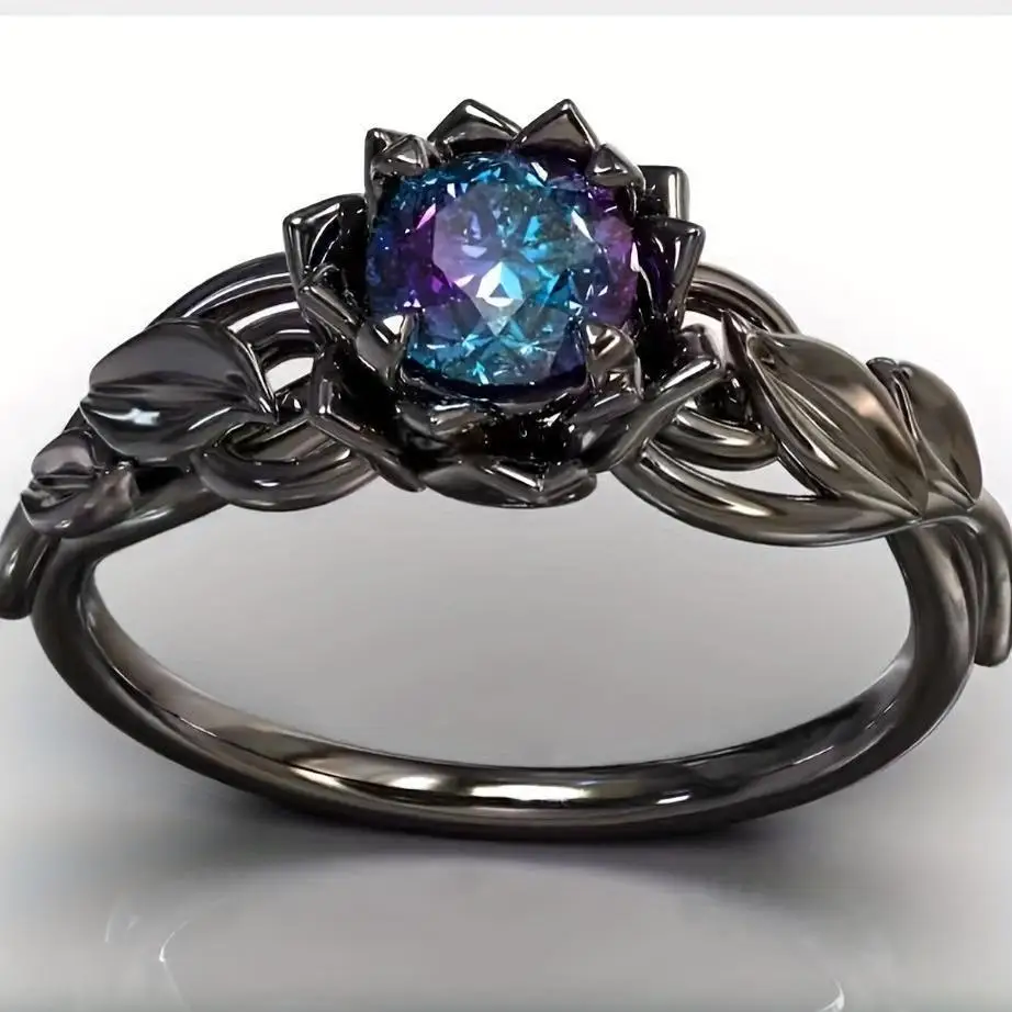 Black Flower Zircon Ring for Women 5 Black Flower Zircon Ring for Women - Image 5