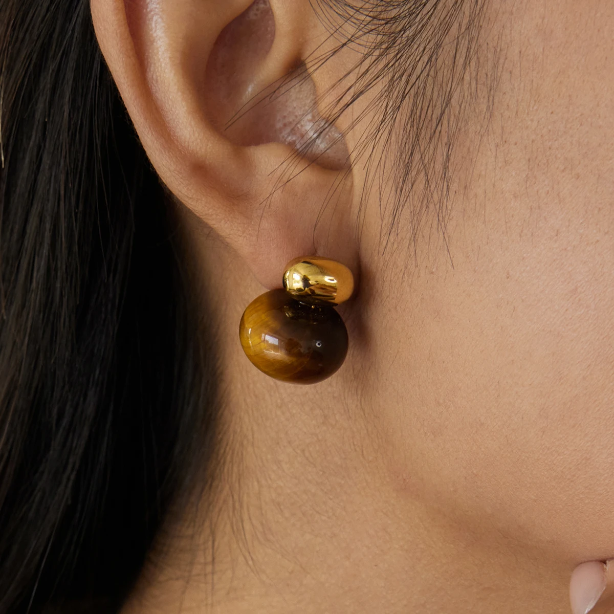 Gold-Tone Stainless Steel Geometric Earrings 2 Gold-Tone Stainless Steel Geometric Earrings - Image 2