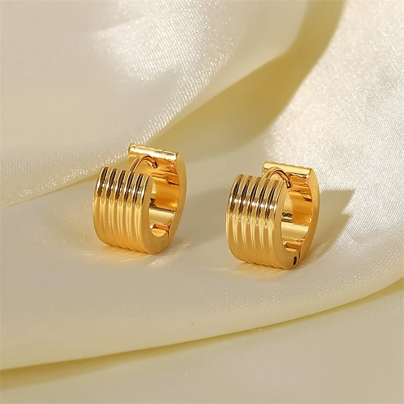 Stainless Steel Gold-Tone Geometric Hoop Earrings 4 Stainless Steel Gold-Tone Geometric Hoop Earrings - Image 4