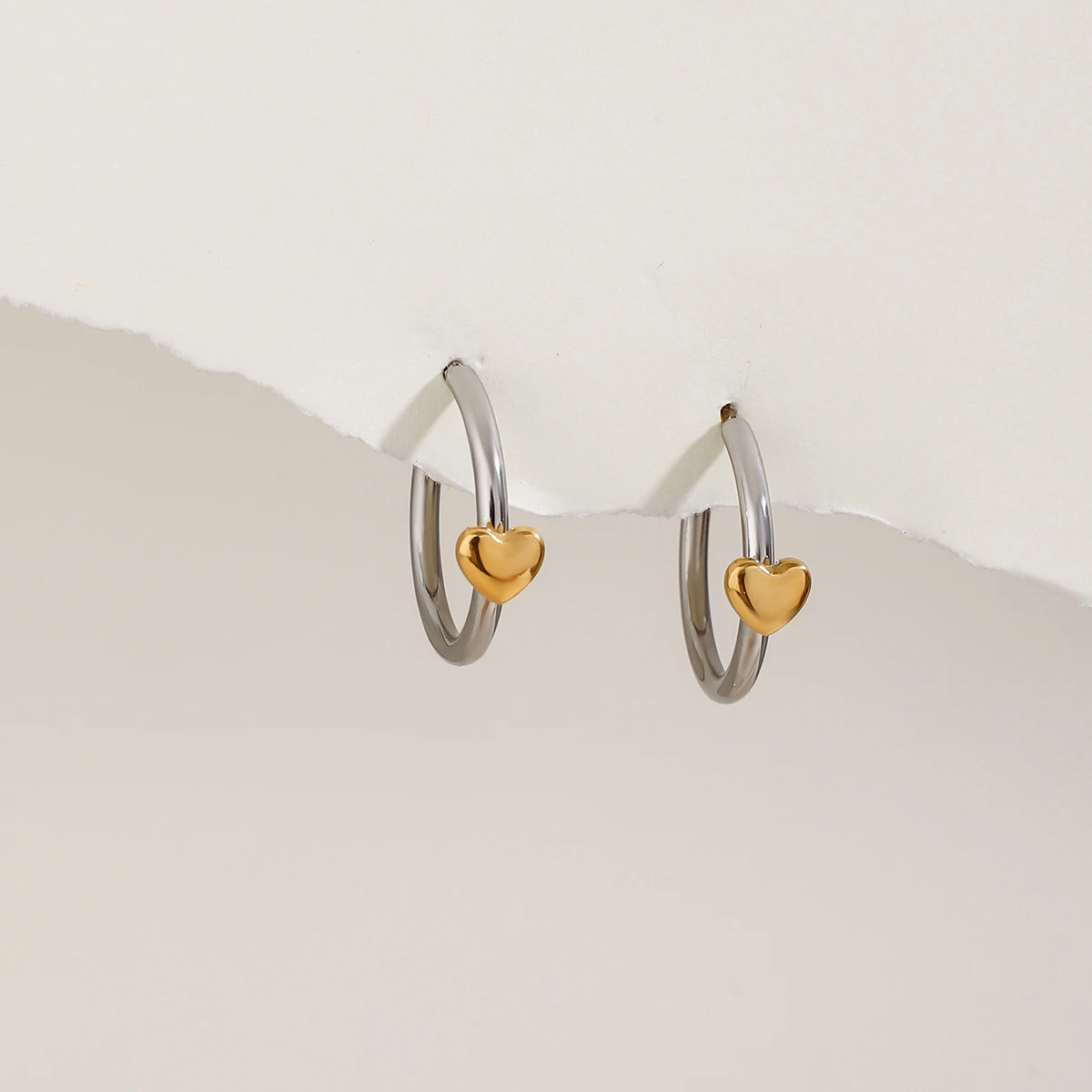 Stainless Steel Heart Hoop Earrings 4 Stainless Steel Heart Hoop Earrings - Image 4