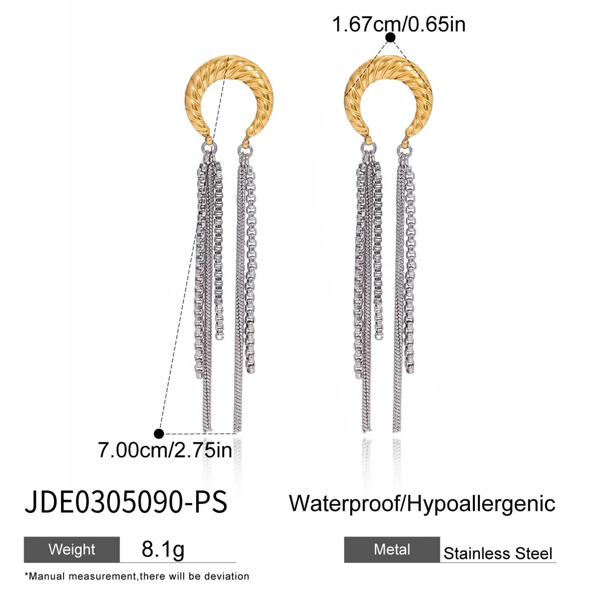 Moon Tassel Earrings for Women in Stainless Steel 7 Moon Tassel Earrings for Women in Stainless Steel - Image 7