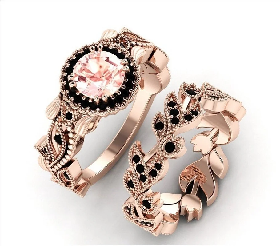 Vintage Rose Gold Floral Ring Set for Women 4 Vintage Rose Gold Floral Ring Set for Women - Image 4