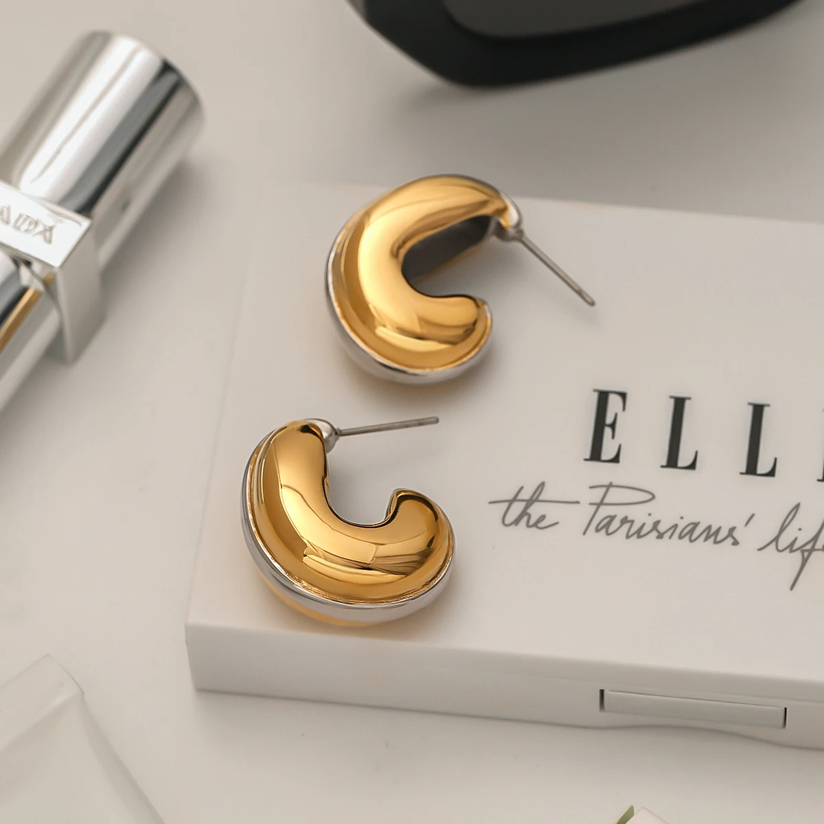 Stainless Steel Two-Tone Water Drop Earrings 4 Stainless Steel Two-Tone Water Drop Earrings - Image 4