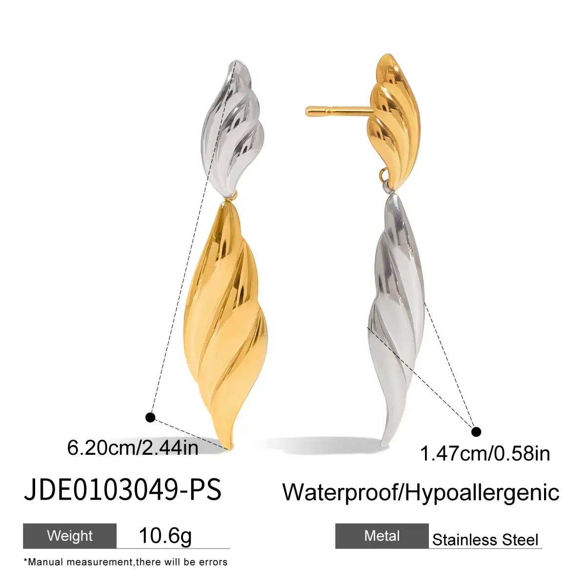 Stainless Steel Two-Tone Wing Earrings 7 Stainless Steel Two-Tone Wing Earrings - Image 7